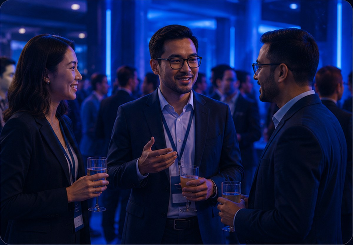 Business leaders networking at an executive event